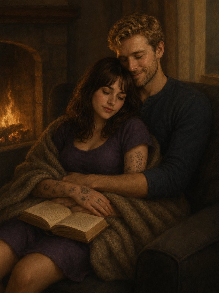 By the fireplace with Noah