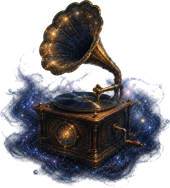 A gramophone of brass and wood