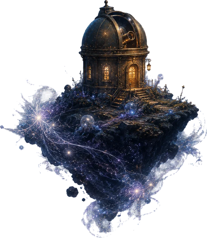 A floating island with a brass observatory
